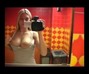 Solo Teen Plays in Public Bathroom and Films herself